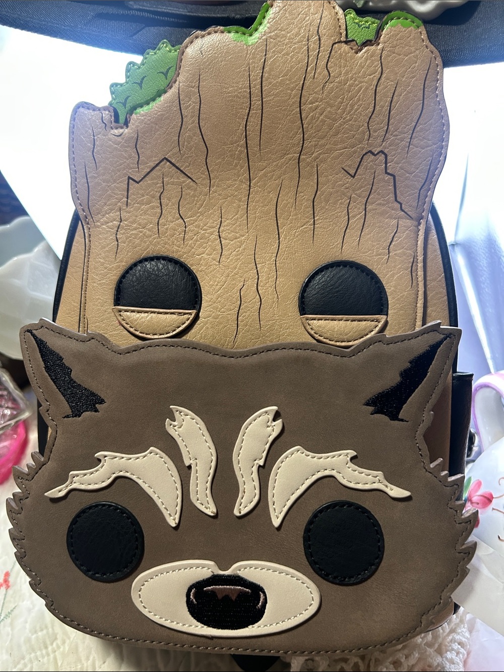 Loungefly Marvel  Pop Groot & Rocket Backpack Purse - Brown, Tan, Black, Green